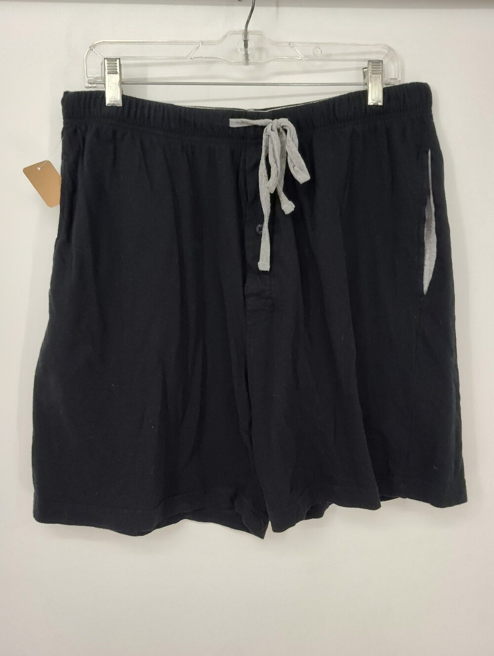 Hanes Black 100% Cotton Athletic Drawstring Shorts with Gray Trim Mens Size Lg